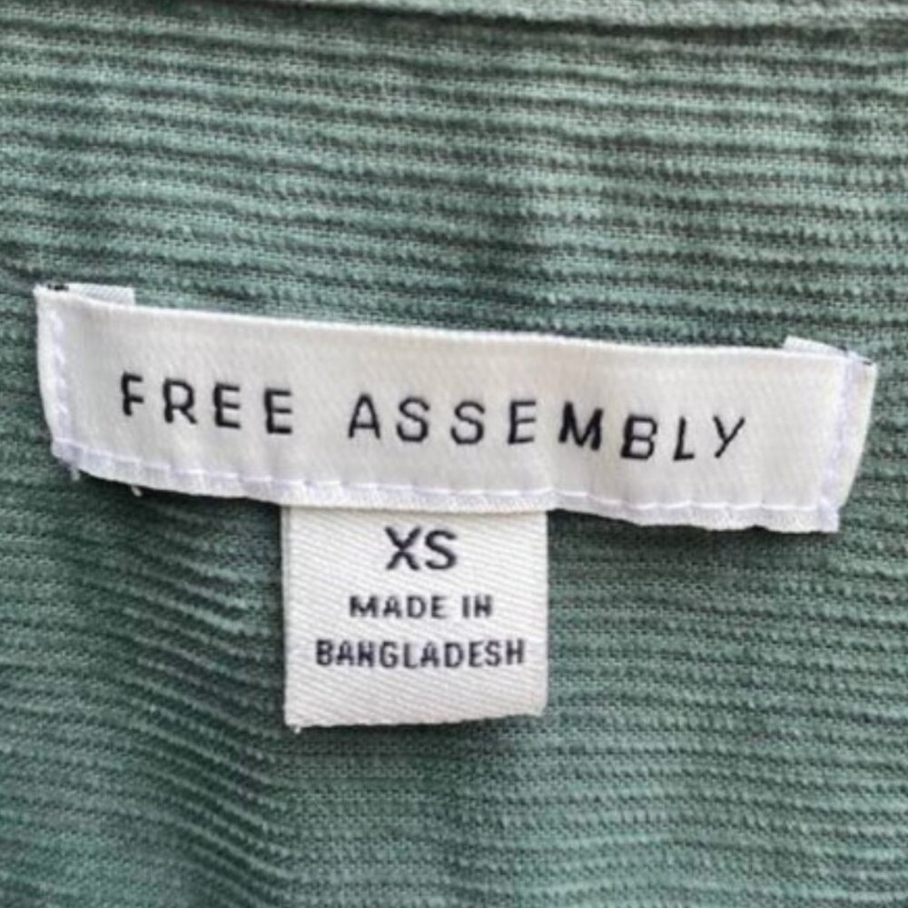 Free Assembly Green Corduroy Tiered Mini Swing Dress Puff Sleeve XS - Picture 5 of 8